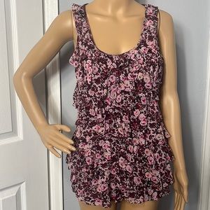 Express Pink Mesh w/ Layered Ruffle Front Tank Top